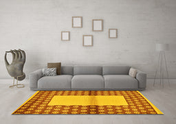 Machine Washable Abstract Yellow Modern Rug in a Living Room, wshabs161yw