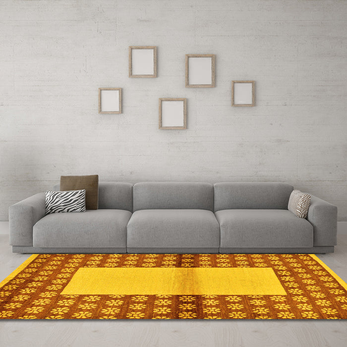 Machine Washable Abstract Yellow Modern Rug in a Living Room, wshabs161yw