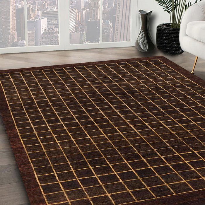 Abstract Reddish Brown Modern Rug in Family Room, abs1620