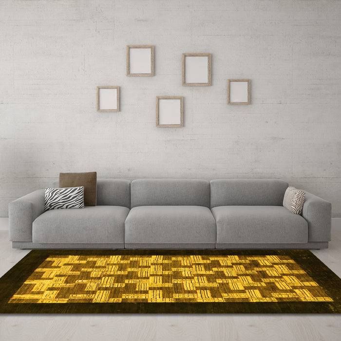 Machine Washable Abstract Yellow Modern Rug in a Living Room, wshabs1621yw
