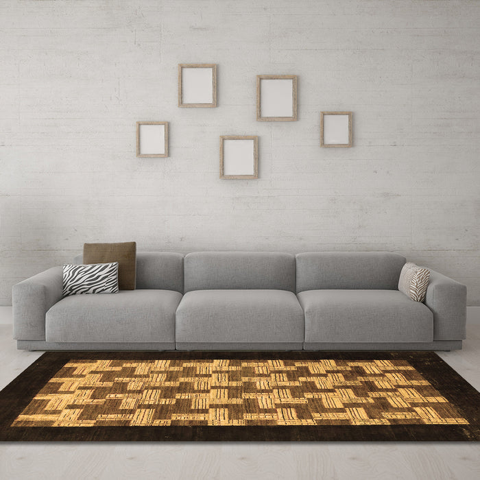 Machine Washable Abstract Brown Modern Rug in a Living Room,, wshabs1621brn