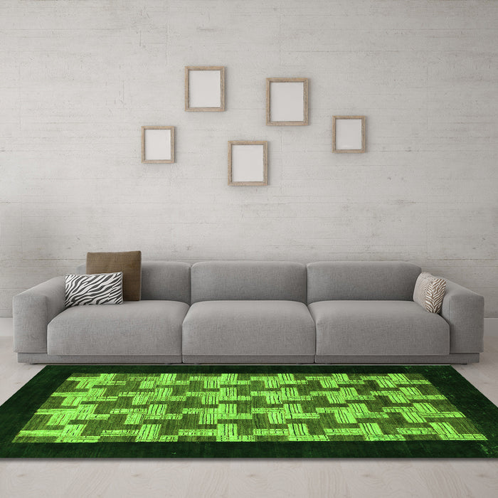 Machine Washable Abstract Green Modern Area Rugs in a Living Room,, wshabs1621grn