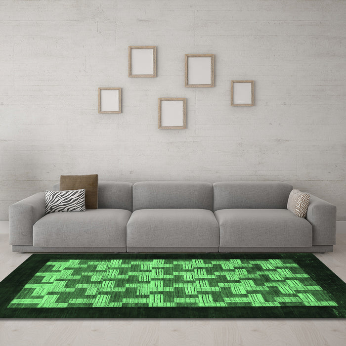 Machine Washable Abstract Emerald Green Modern Area Rugs in a Living Room,, wshabs1621emgrn