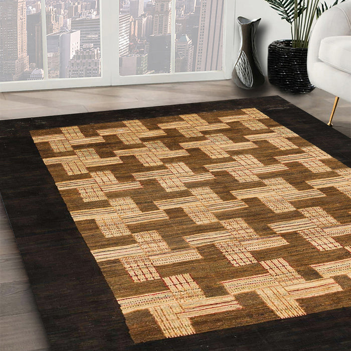 Abstract Cinnamon Brown Modern Rug in Family Room, abs1621