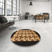 Round Abstract Cinnamon Brown Modern Rug in a Office, abs1621