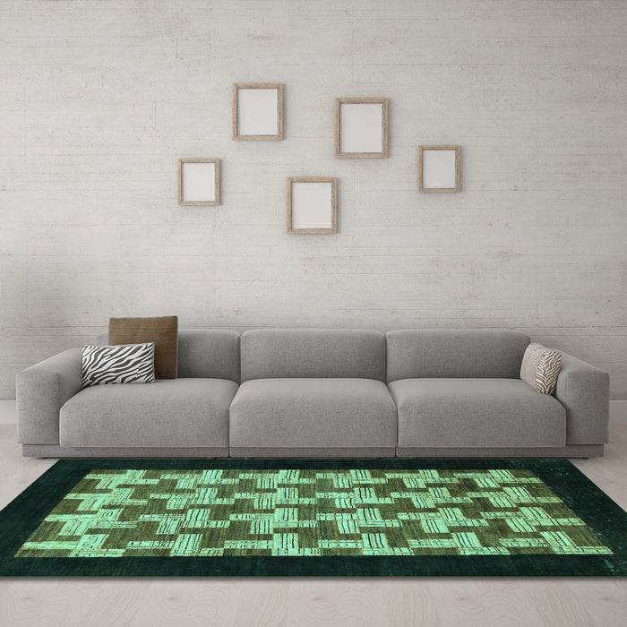 Machine Washable Abstract Turquoise Modern Area Rugs in a Living Room,, wshabs1621turq