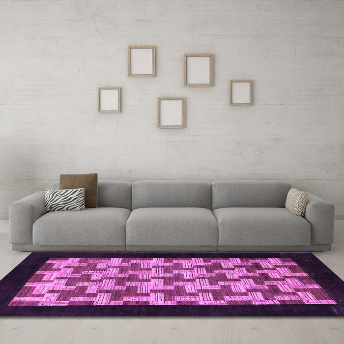 Machine Washable Abstract Purple Modern Area Rugs in a Living Room, wshabs1621pur