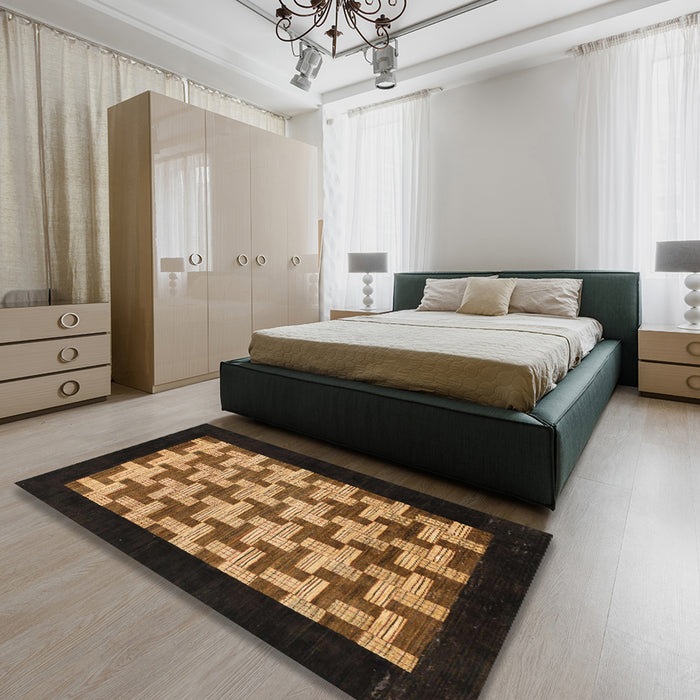 Machine Washable Abstract Cinnamon Brown Rug in a Bedroom, wshabs1621