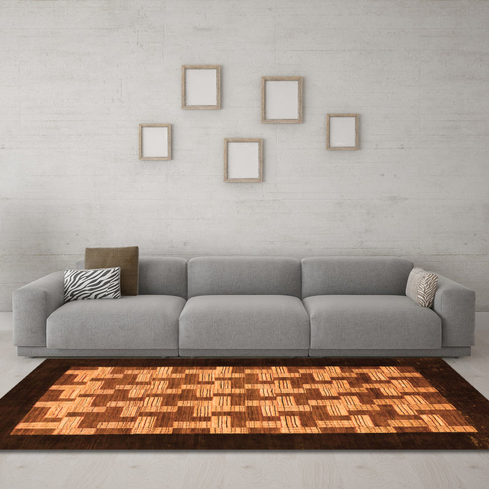 Machine Washable Abstract Orange Modern Area Rugs in a Living Room, wshabs1621org