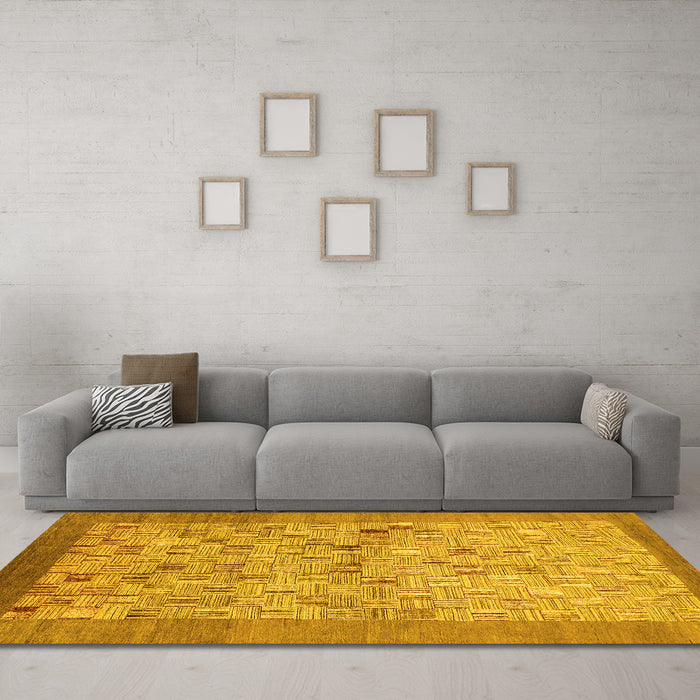Machine Washable Abstract Yellow Modern Rug in a Living Room, wshabs1622yw
