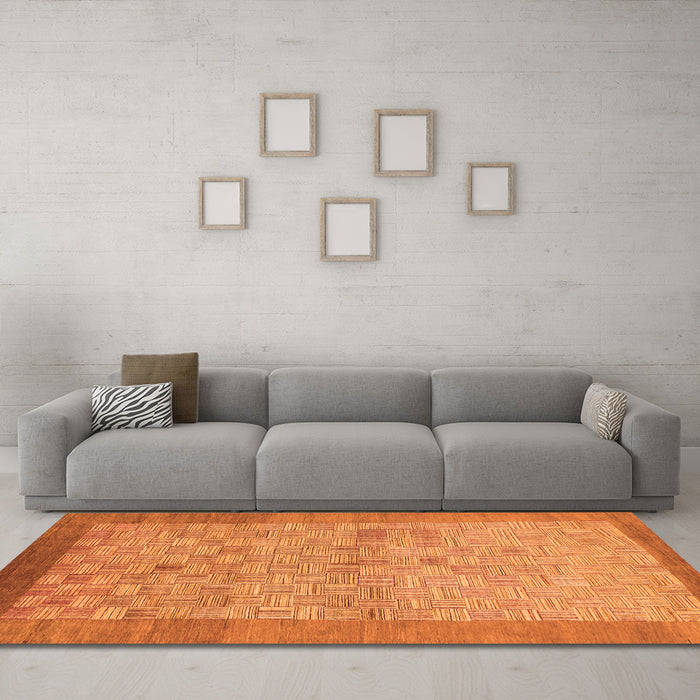 Machine Washable Abstract Orange Modern Area Rugs in a Living Room, wshabs1622org