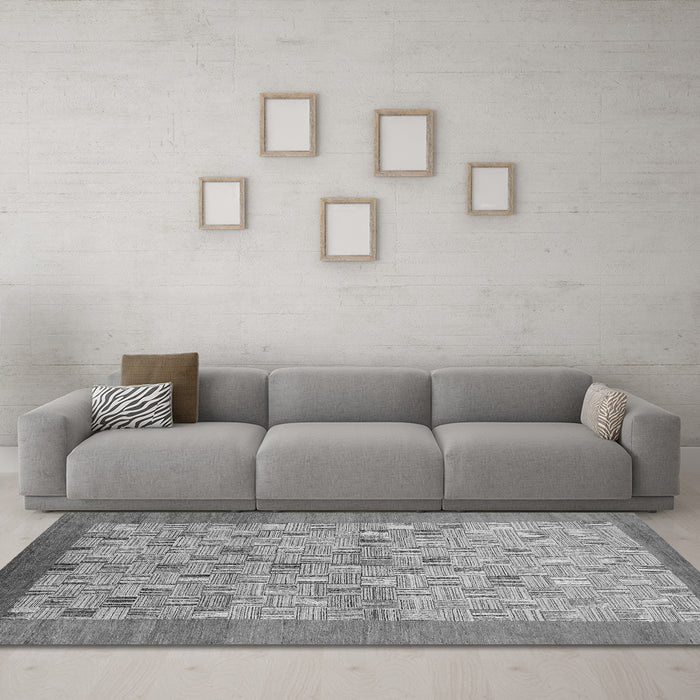 Machine Washable Abstract Gray Modern Rug in a Living Room,, wshabs1622gry