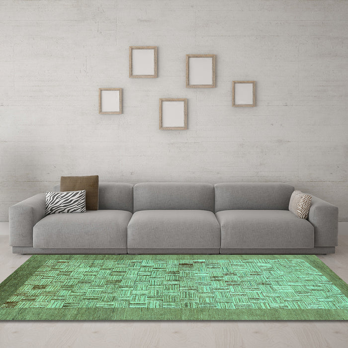 Machine Washable Abstract Turquoise Modern Area Rugs in a Living Room,, wshabs1622turq