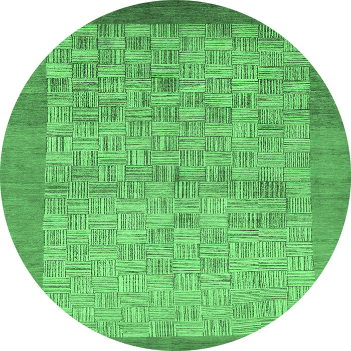 Round Machine Washable Abstract Emerald Green Modern Area Rugs, wshabs1622emgrn