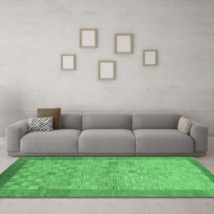 Machine Washable Abstract Emerald Green Modern Area Rugs in a Living Room,, wshabs1622emgrn