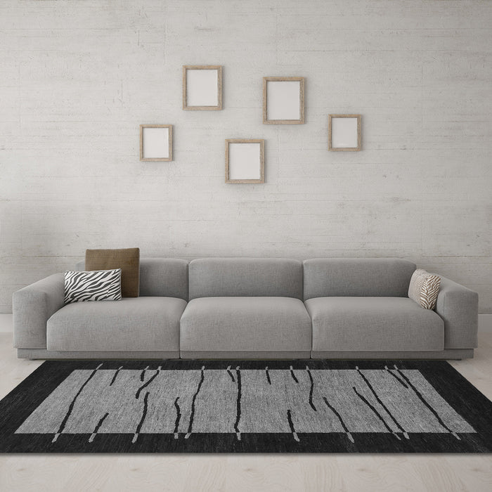 Machine Washable Abstract Gray Modern Rug in a Living Room,, wshabs1623gry