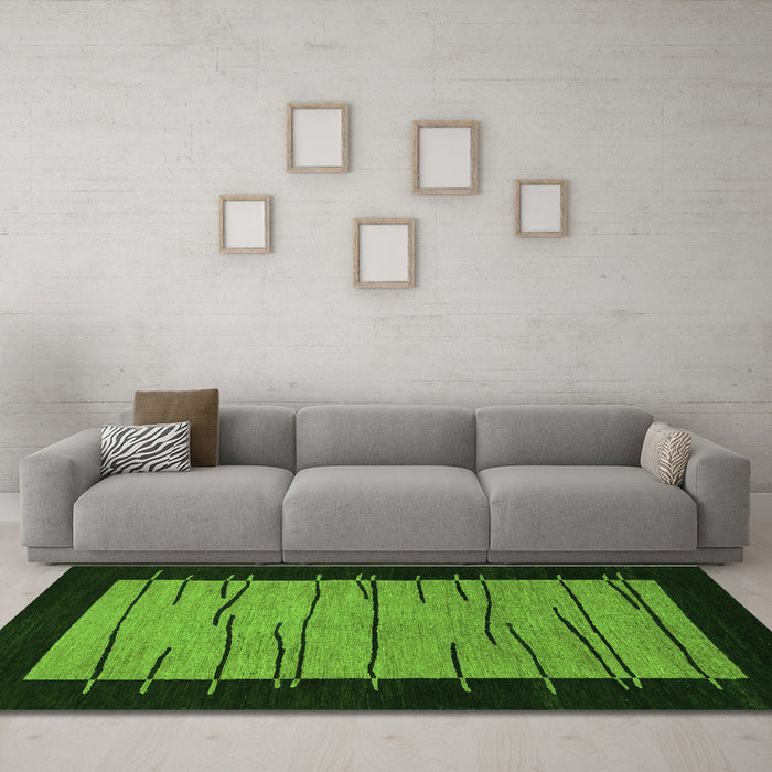 Machine Washable Abstract Green Modern Area Rugs in a Living Room,, wshabs1623grn