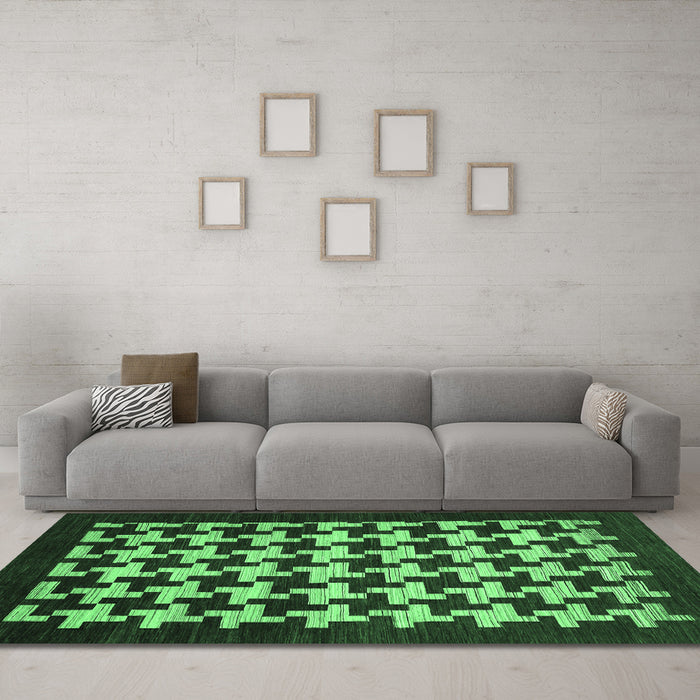 Machine Washable Abstract Emerald Green Modern Area Rugs in a Living Room,, wshabs1624emgrn