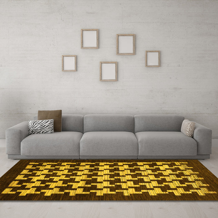 Machine Washable Abstract Yellow Modern Rug in a Living Room, wshabs1624yw