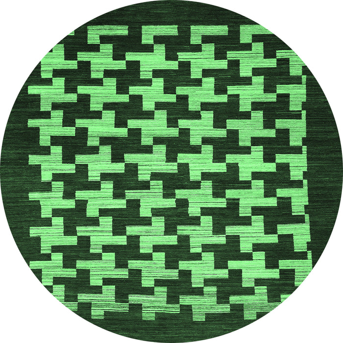 Round Machine Washable Abstract Emerald Green Modern Area Rugs, wshabs1624emgrn