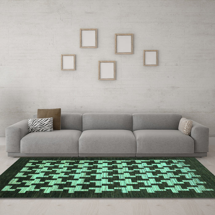 Machine Washable Abstract Turquoise Modern Area Rugs in a Living Room,, wshabs1624turq