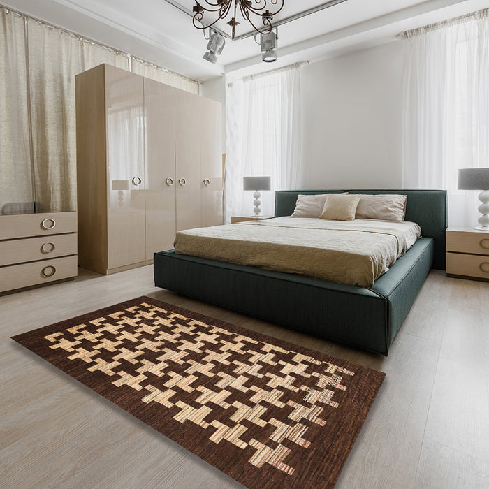 Machine Washable Abstract Night Red Rug in a Bedroom, wshabs1624