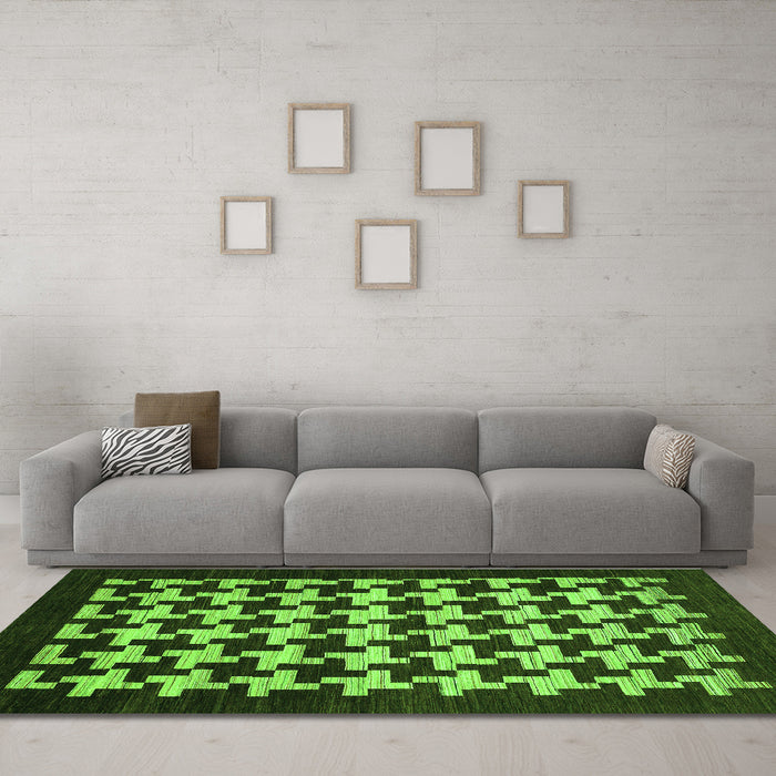Machine Washable Abstract Green Modern Area Rugs in a Living Room,, wshabs1624grn