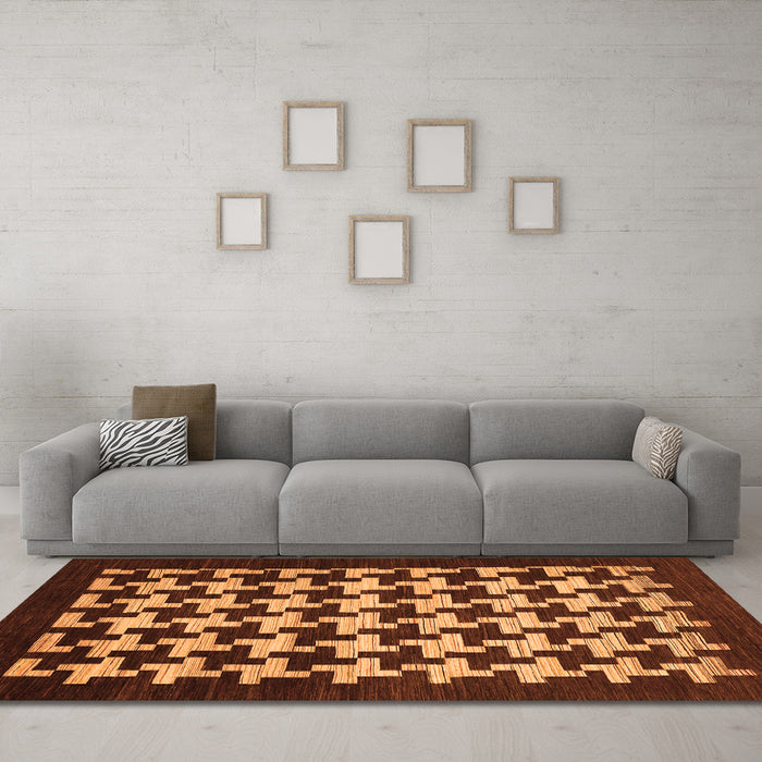 Machine Washable Abstract Orange Modern Area Rugs in a Living Room, wshabs1624org