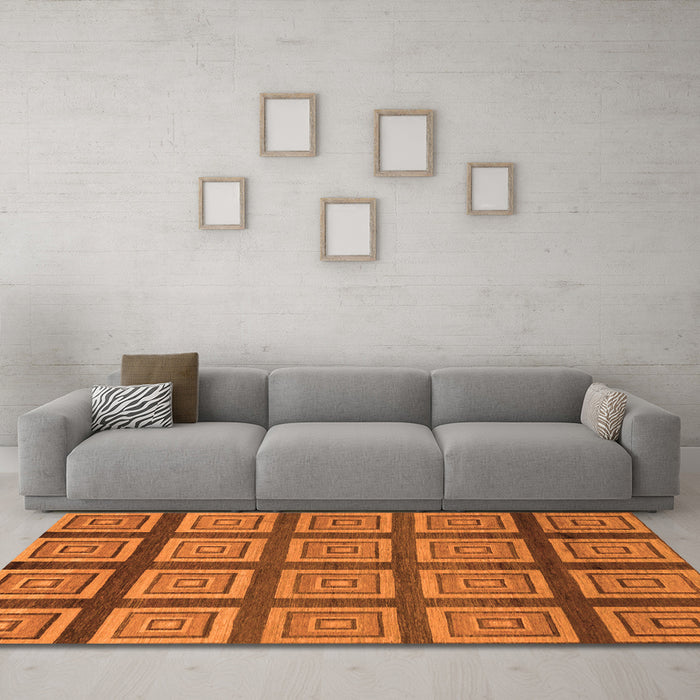 Machine Washable Abstract Orange Modern Area Rugs in a Living Room, wshabs1626org
