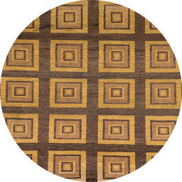 Round Machine Washable Abstract Saddle Brown Rug, wshabs1626
