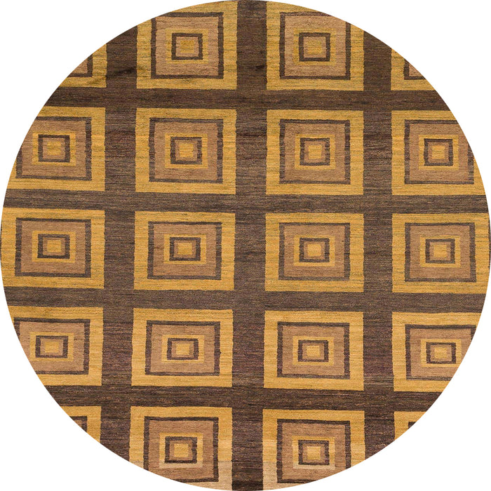 Round Machine Washable Abstract Saddle Brown Rug, wshabs1626