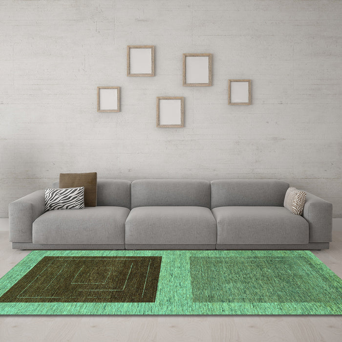 Machine Washable Abstract Turquoise Modern Area Rugs in a Living Room,, wshabs1627turq