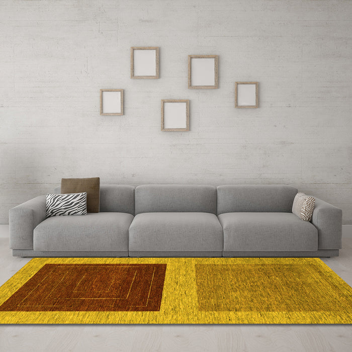 Machine Washable Abstract Yellow Modern Rug in a Living Room, wshabs1627yw