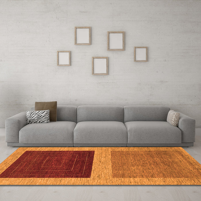 Machine Washable Abstract Orange Modern Area Rugs in a Living Room, wshabs1627org