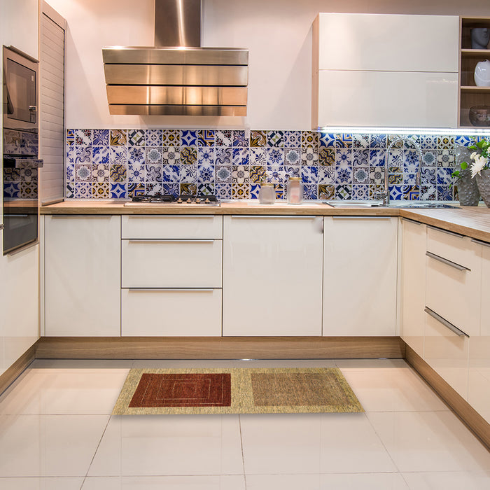 Machine Washable Abstract Gold Rug in a Kitchen, wshabs1627