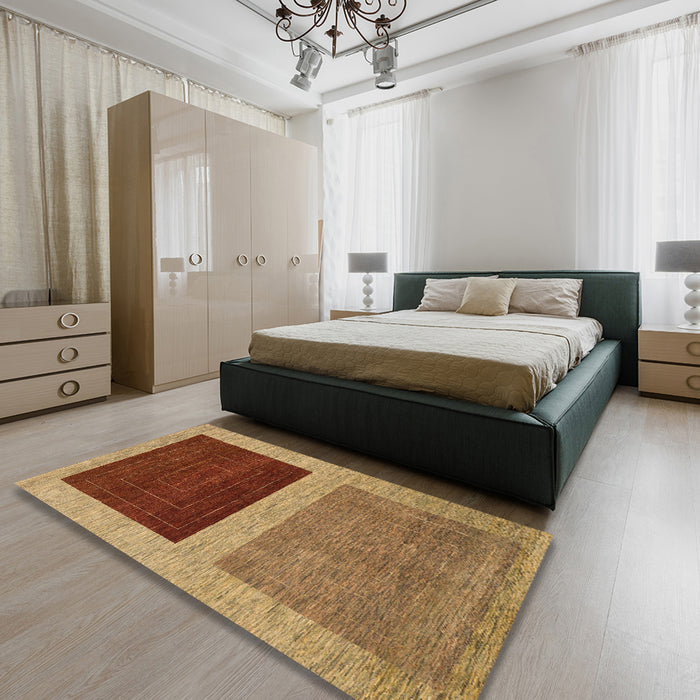 Machine Washable Abstract Gold Rug in a Bedroom, wshabs1627