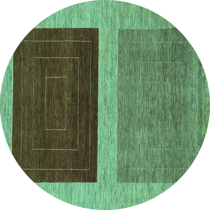 Round Machine Washable Abstract Turquoise Modern Area Rugs, wshabs1627turq