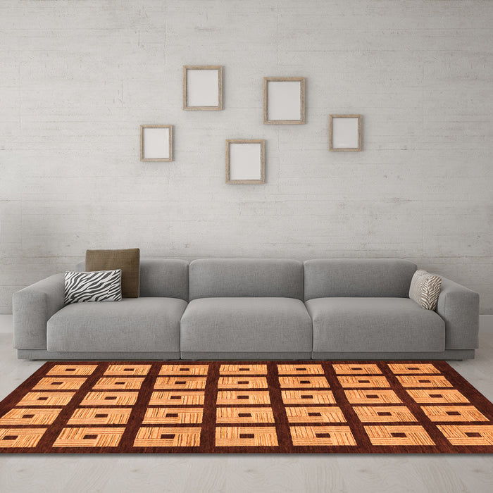 Machine Washable Abstract Orange Modern Area Rugs in a Living Room, wshabs1629org