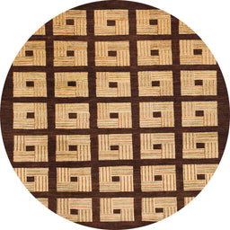 Round Machine Washable Abstract Orange Rug, wshabs1629