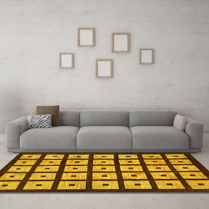 Machine Washable Abstract Yellow Modern Rug in a Living Room, wshabs1629yw