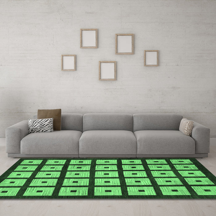 Machine Washable Abstract Emerald Green Modern Area Rugs in a Living Room,, wshabs1629emgrn