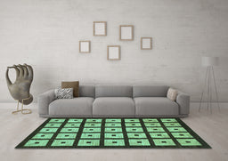 Machine Washable Abstract Turquoise Modern Area Rugs in a Living Room,, wshabs1629turq