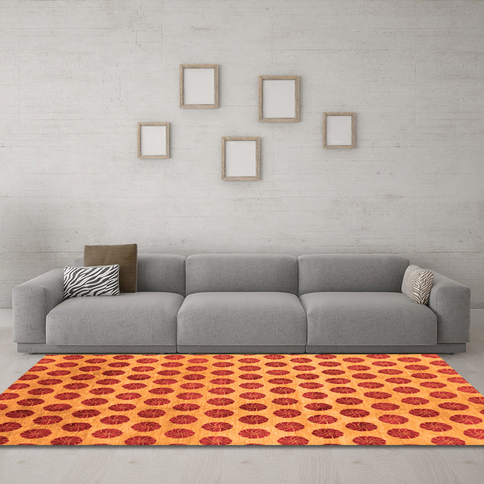 Machine Washable Abstract Orange Modern Area Rugs in a Living Room, wshabs162org