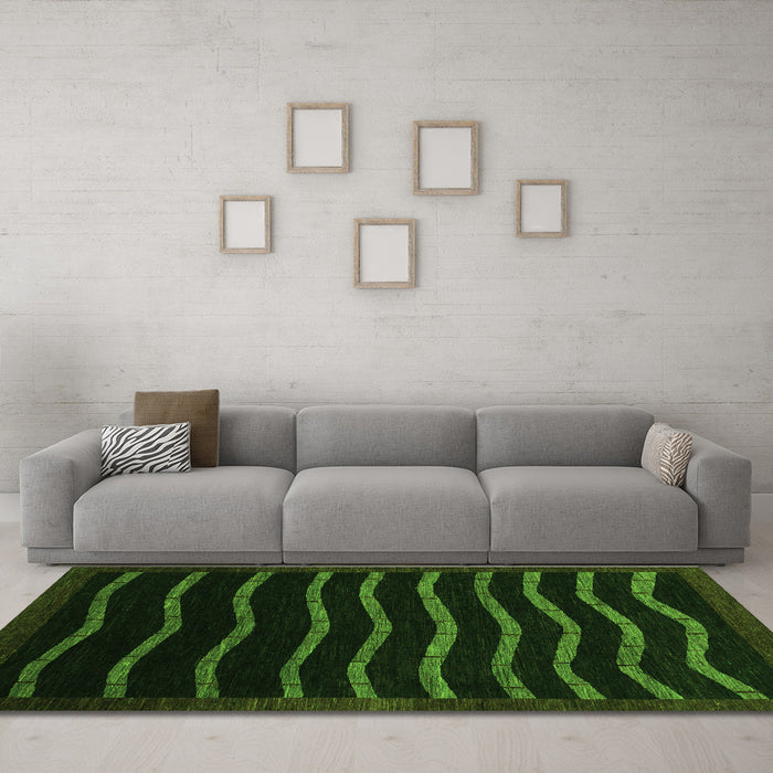 Machine Washable Abstract Green Modern Area Rugs in a Living Room,, wshabs1630grn
