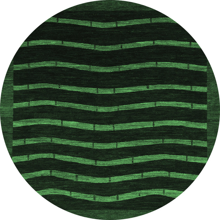 Round Machine Washable Abstract Emerald Green Modern Area Rugs, wshabs1630emgrn