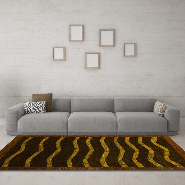 Machine Washable Abstract Yellow Modern Rug in a Living Room, wshabs1630yw