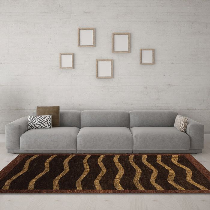 Machine Washable Abstract Brown Modern Rug in a Living Room,, wshabs1630brn