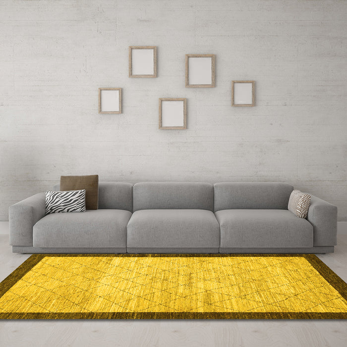 Machine Washable Abstract Yellow Modern Rug in a Living Room, wshabs1633yw