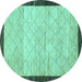 Round Machine Washable Abstract Turquoise Modern Area Rugs, wshabs1633turq