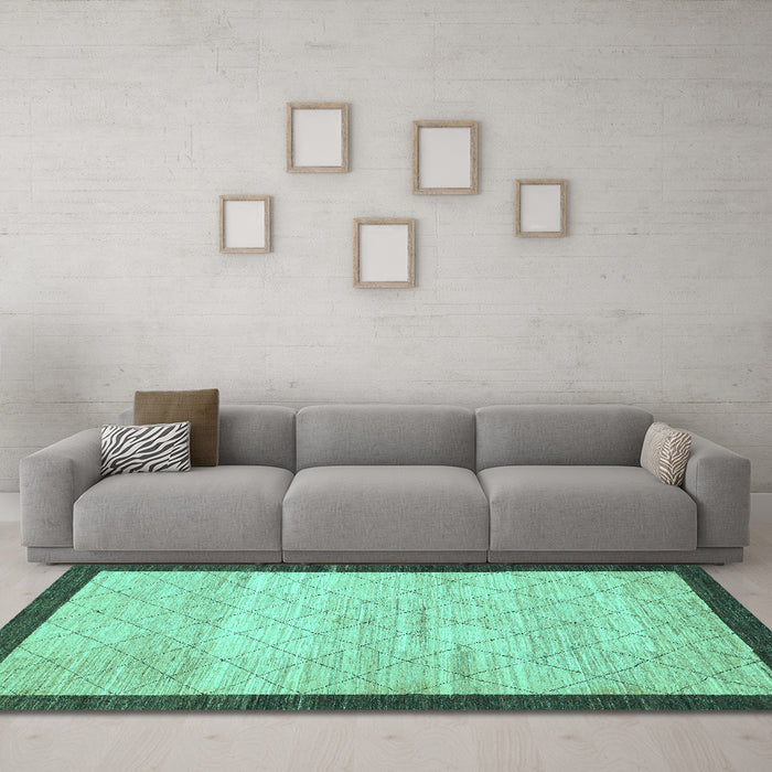Machine Washable Abstract Turquoise Modern Area Rugs in a Living Room,, wshabs1633turq
